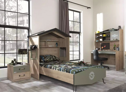 Bed frame children's furniture set children's room suite bed green 4-piece wood